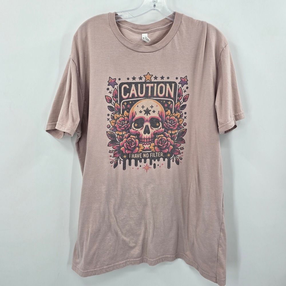 American Apparel Caution I Have No Filter Skull Rose Graphic Tee Mauve XL